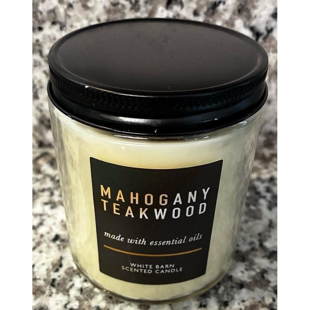 White Barn Bath & Body Works MAHOGANY TEAKWOOD Single Wick Candle 7oz - New